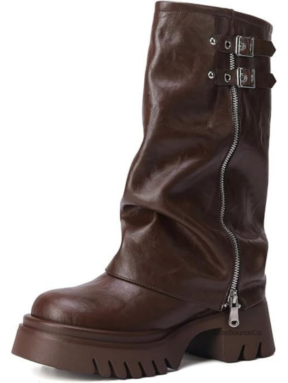 Women's Fold Over Knee High Boots Slouch Wide Calf Faux Leather Riding